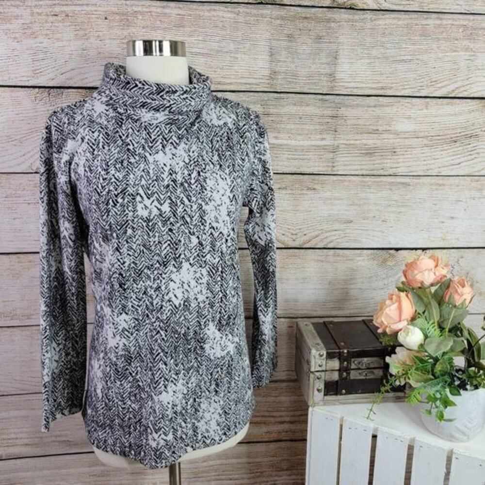 NIC+ZOE Womens Turtleneck Sweater Size‎ XS Black White Marbled Marbleous Chevron